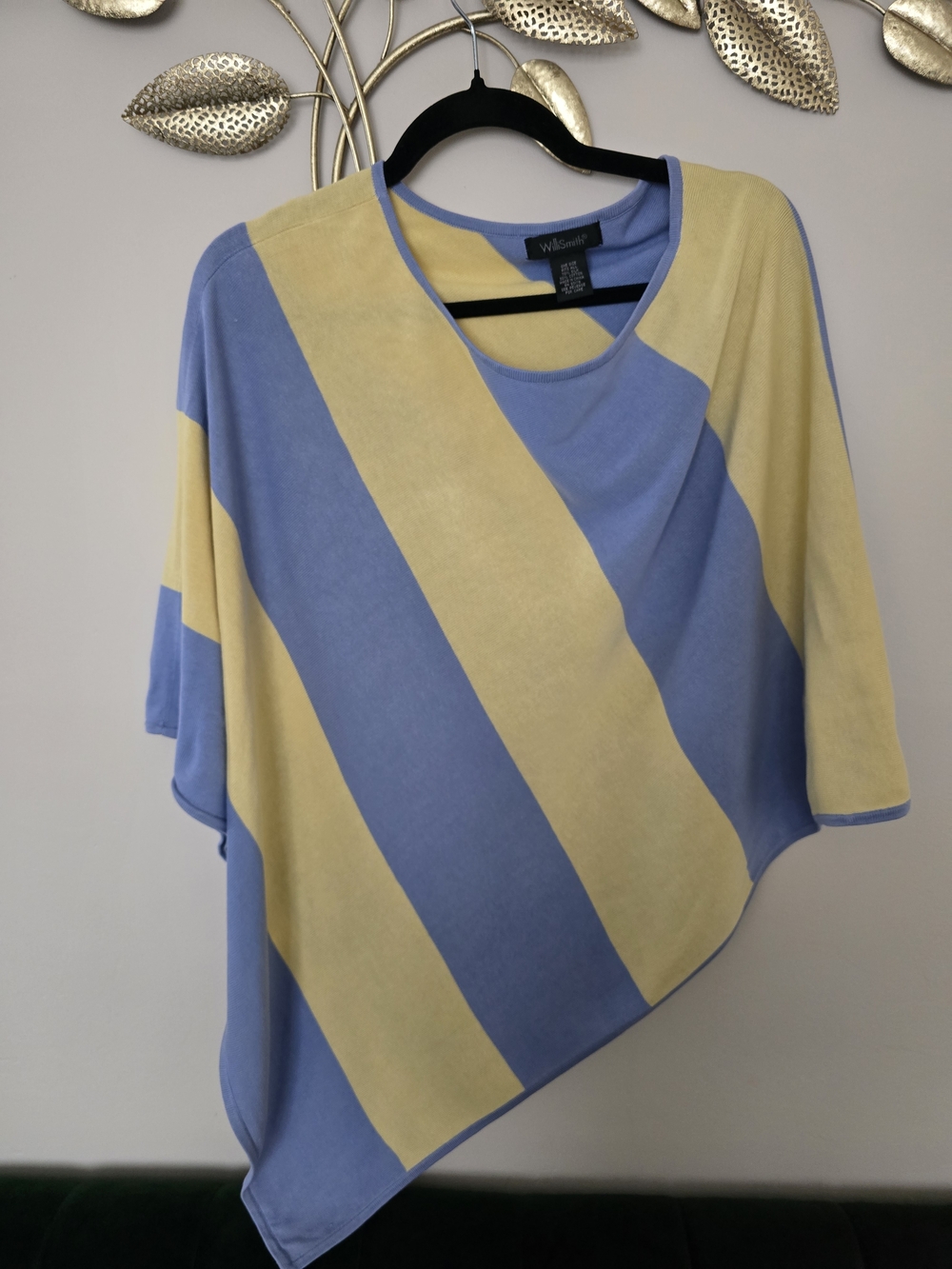 Willi Smith Blue and Yellow Striped Women's Sweater Poncho Silk One Size